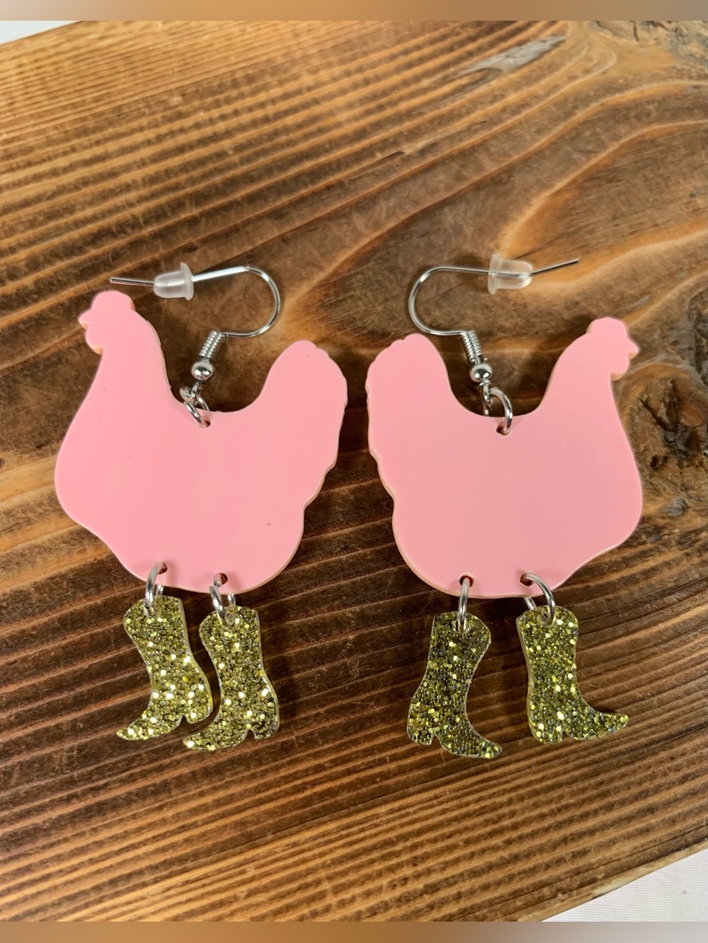 Chicken Earrings Dangle Drop Cowboy Boots Funky Novelty Statement Jewelry New - Picture 2 of 2